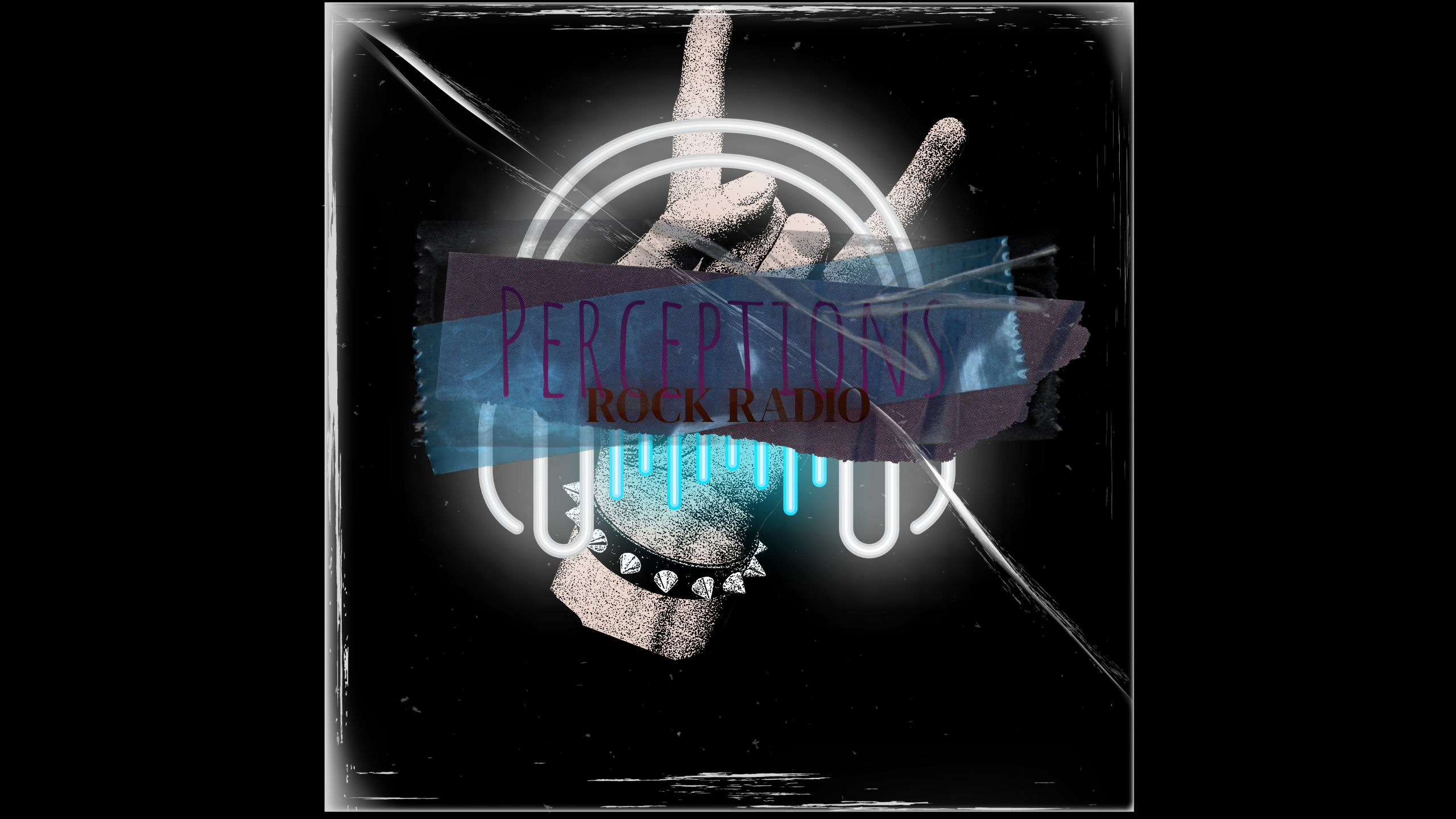 A logo with hand giving devils horns with text saying perceptionsrockradio